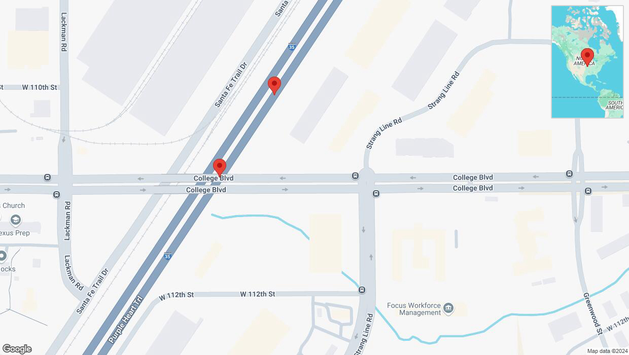 A detailed map that shows the affected road due to 'Broken down vehicle on eastbound I-35 in Lenexa' on October 19th at 4:39 p.m.