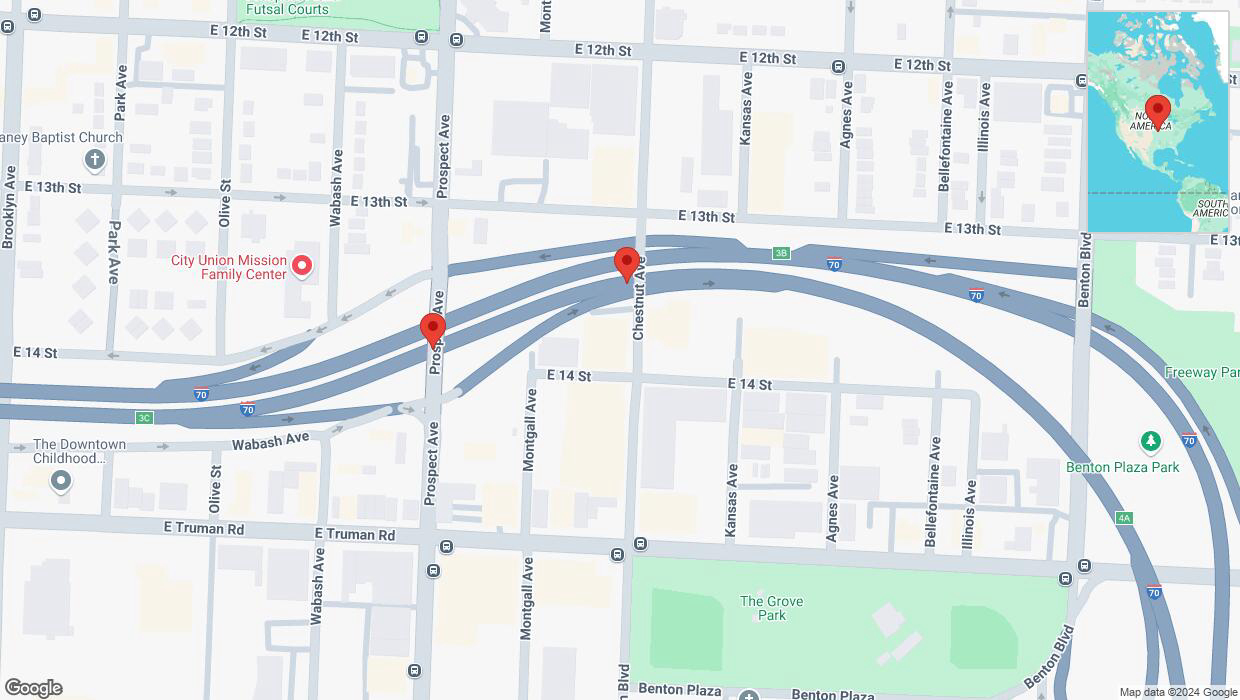A detailed map that shows the affected road due to 'Broken down vehicle on eastbound I-70 in Kansas City' on October 20th at 1:09 p.m.