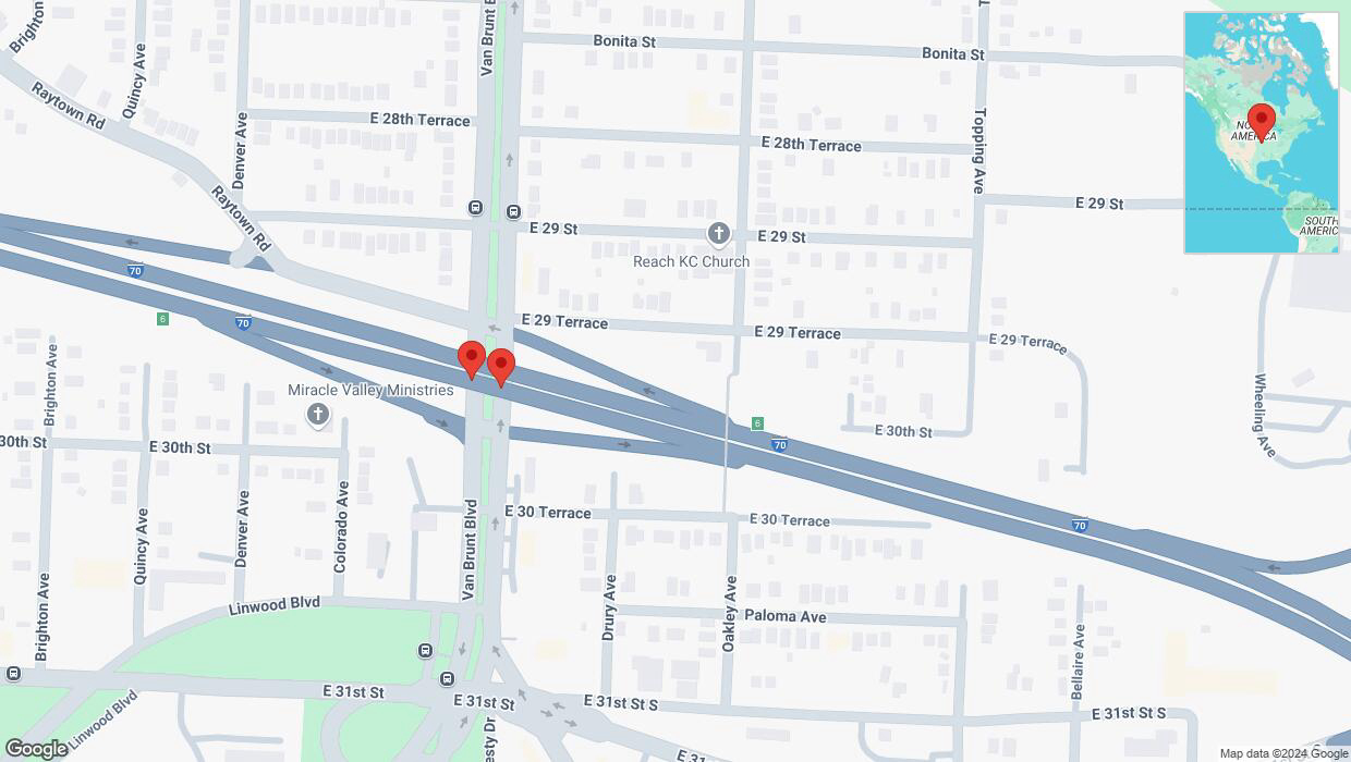 A detailed map that shows the affected road due to 'Broken down vehicle on eastbound I-70 in Kansas City' on October 20th at 4:03 p.m.