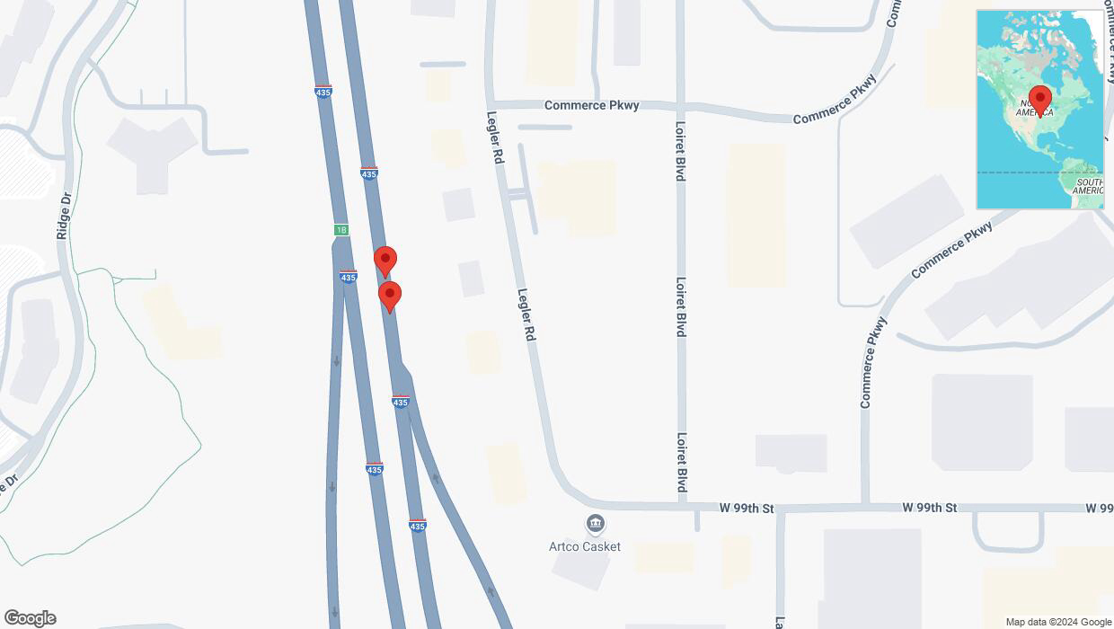 A detailed map that shows the affected road due to 'Broken down vehicle on northbound I-435 in Lenexa' on October 20th at 8:27 p.m.