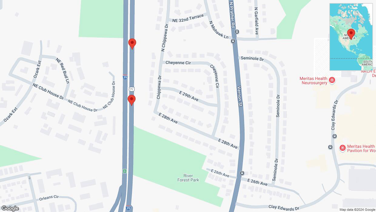 A detailed map that shows the affected road due to 'Broken down vehicle on northbound I-29/I-35 in Kansas City' on October 20th at 9:45 p.m.