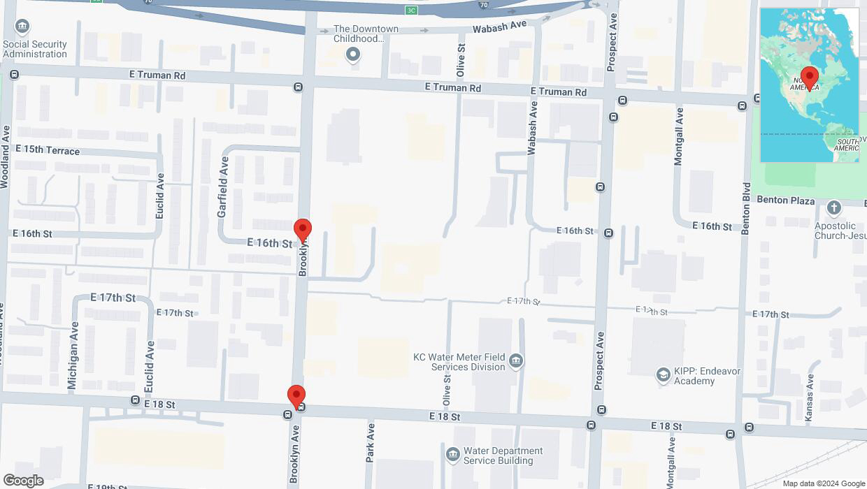 A detailed map that shows the affected road due to 'East 16th Street temporarily closed in Kansas City' on October 20th at 10:45 p.m.