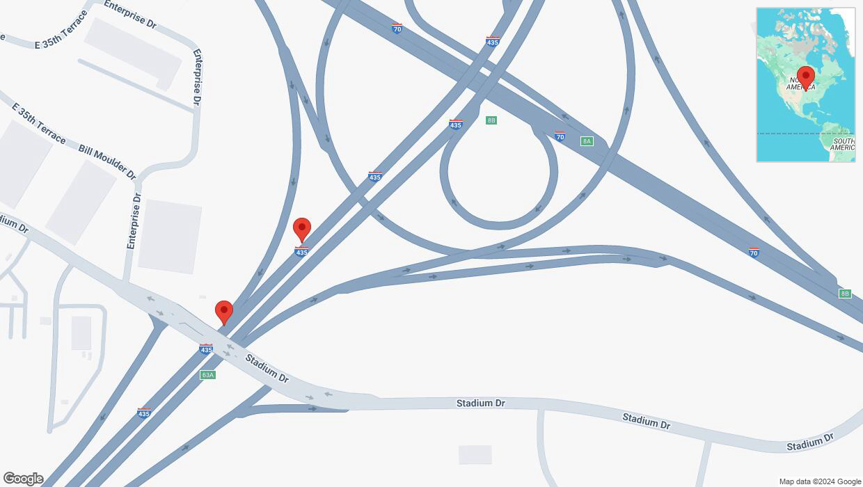 A detailed map that shows the affected road due to 'Broken down vehicle on southbound I-435 in Kansas City' on October 21st at 3:51 p.m.