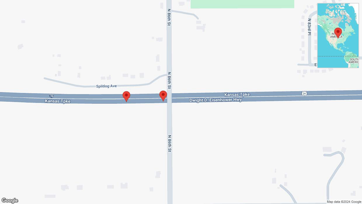 A detailed map that shows the affected road due to 'Broken down vehicle on eastbound I-70 in Kansas City' on October 21st at 6:15 p.m.