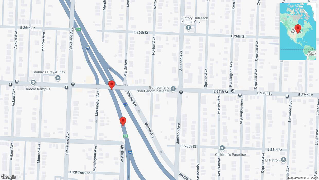 A detailed map that shows the affected road due to 'Broken down vehicle on eastbound I-70 in Kansas City' on October 21st at 10:51 p.m.