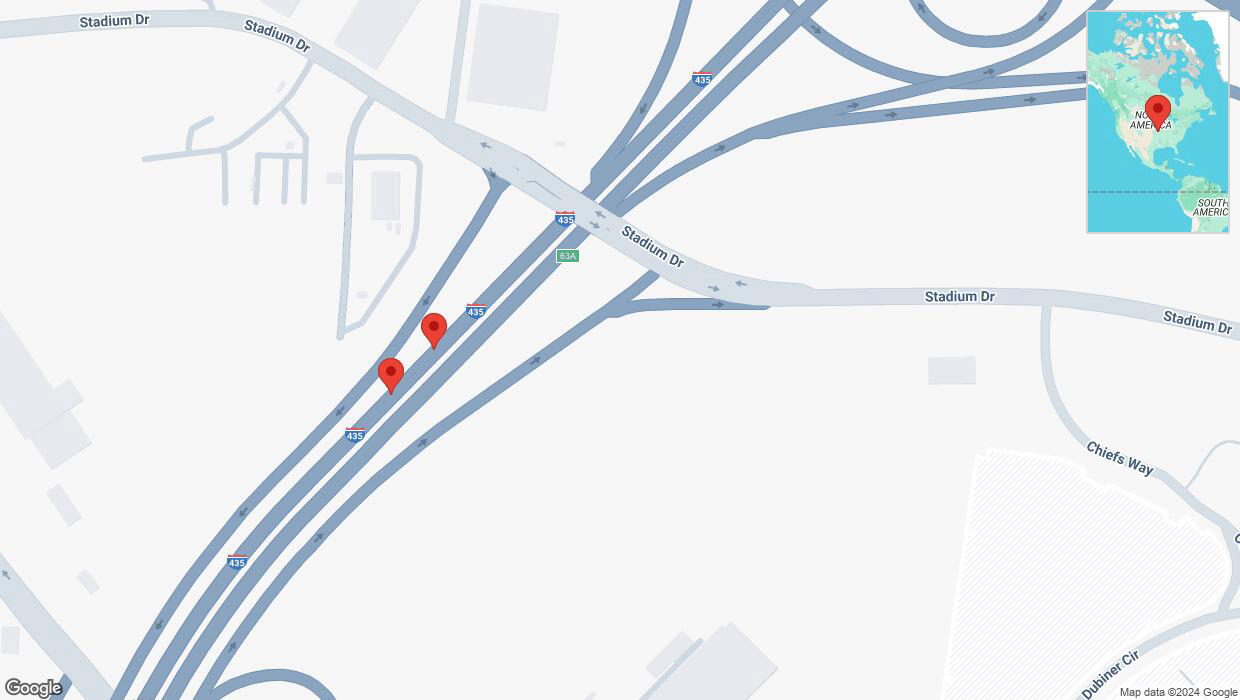 A detailed map that shows the affected road due to 'Broken down vehicle on southbound I-435 in Kansas City' on October 26th at 7:45 p.m.