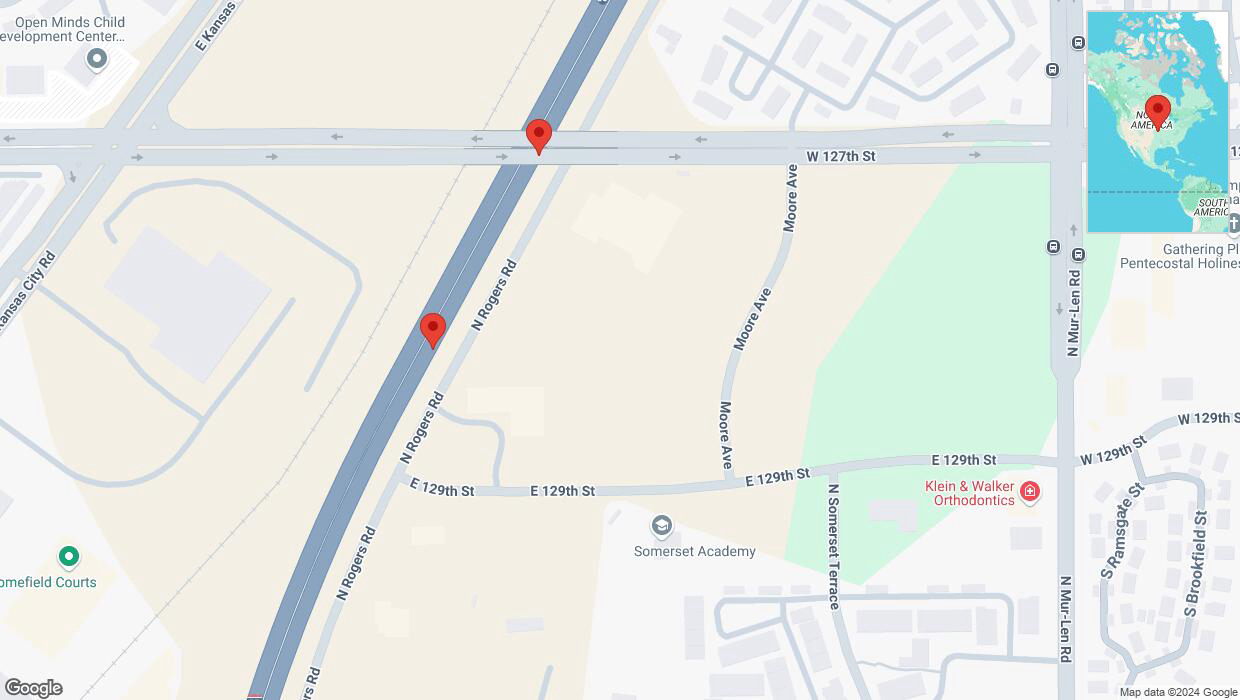 A detailed map that shows the affected road due to 'Broken down vehicle on eastbound I-35 in Olathe' on October 23rd at 12:21 p.m.