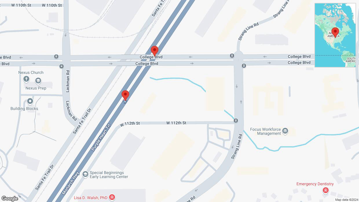 A detailed map that shows the affected road due to 'Crash reported on eastbound I-35 in Lenexa' on October 23rd at 3:39 p.m.