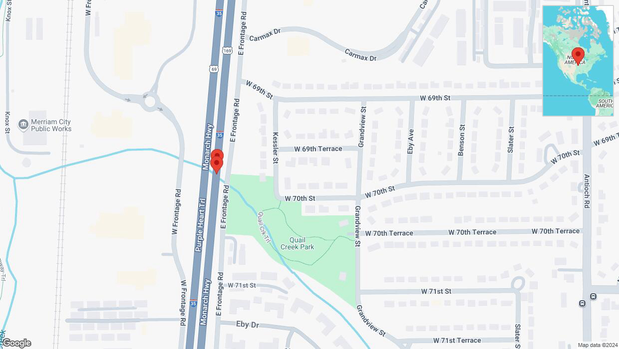 A detailed map that shows the affected road due to 'Warning: Crash on eastbound I-35 in Overland Park' on October 23rd at 5:39 p.m.