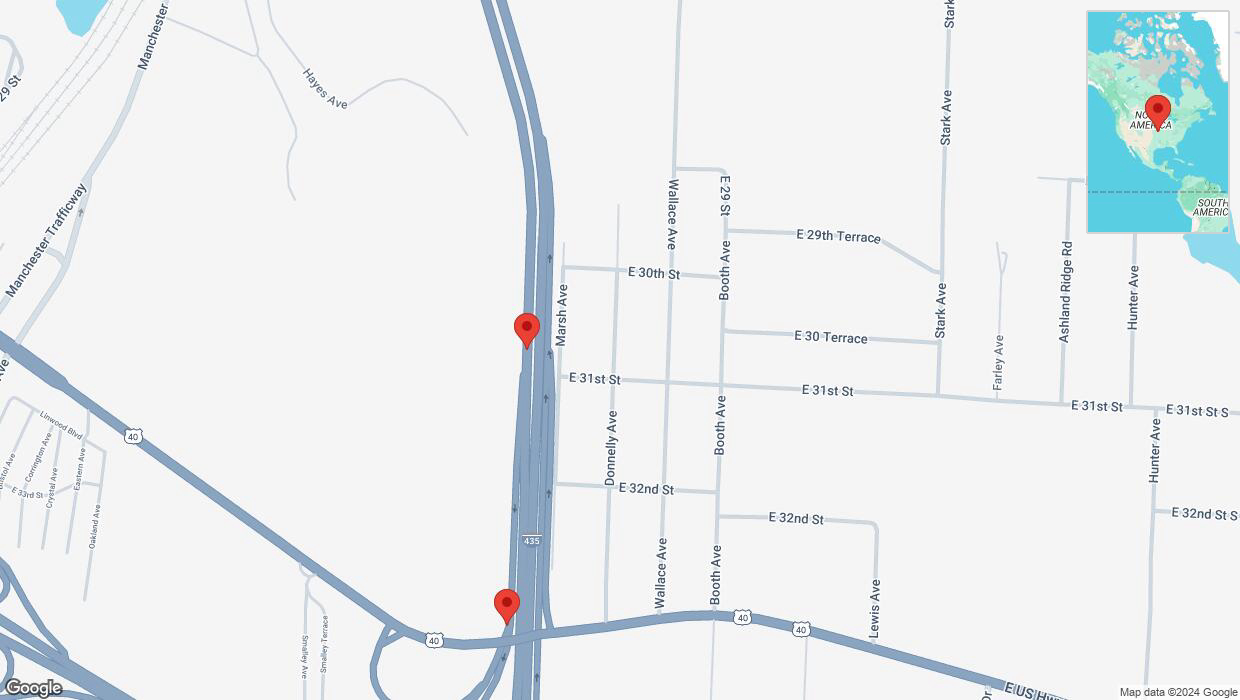 A detailed map that shows the affected road due to 'Kansas City: Marsh Avenue temporarily closed' on October 23rd at 9:09 p.m.