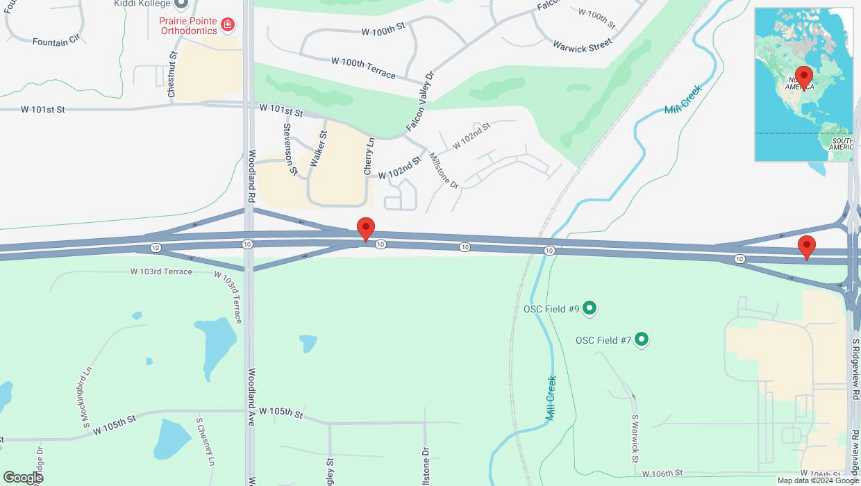 A detailed map that shows the affected road due to 'Crash update: K-10' on October 24th at 5:15 p.m.