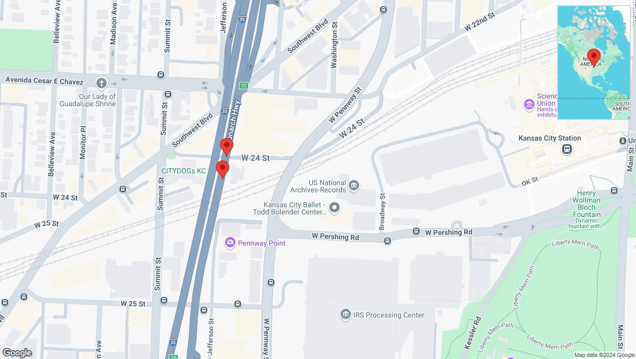 A detailed map that shows the affected road due to 'Broken down vehicle on northbound I-35 in Kansas City' on October 24th at 5:39 p.m.