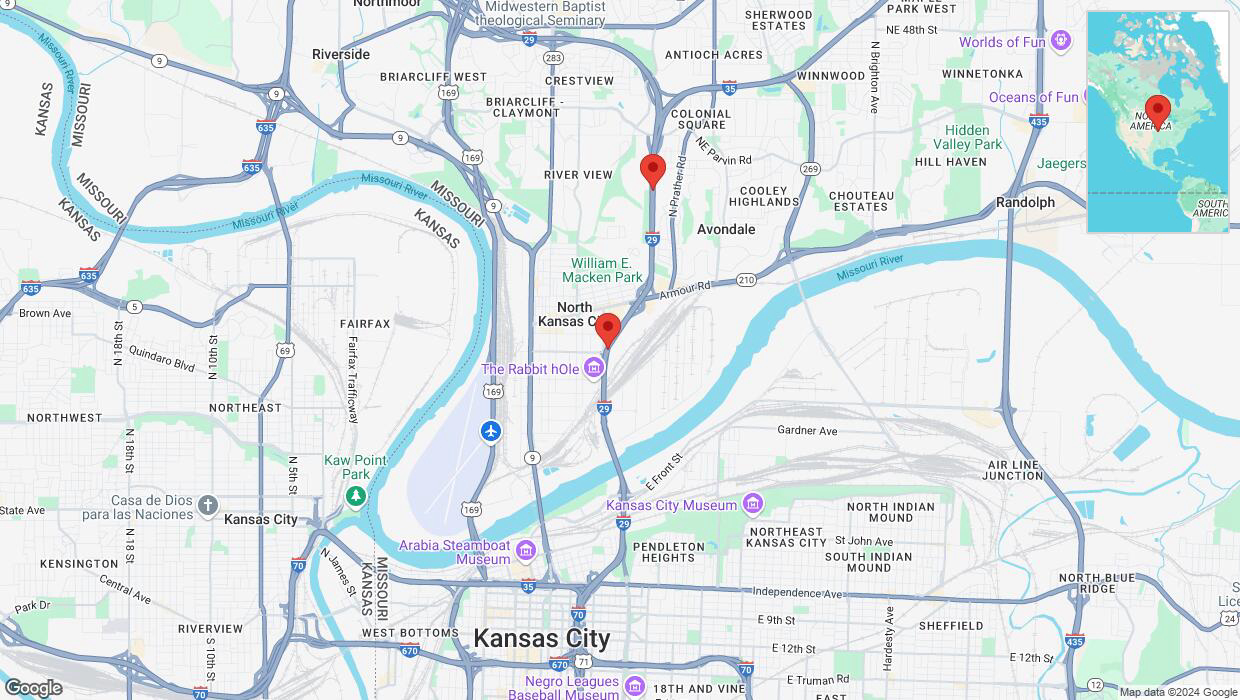 A detailed map that shows the affected road due to 'Heavy rain prompts traffic warning on northbound I-29/I-35 in Kansas City' on October 24th at 9:39 p.m.
