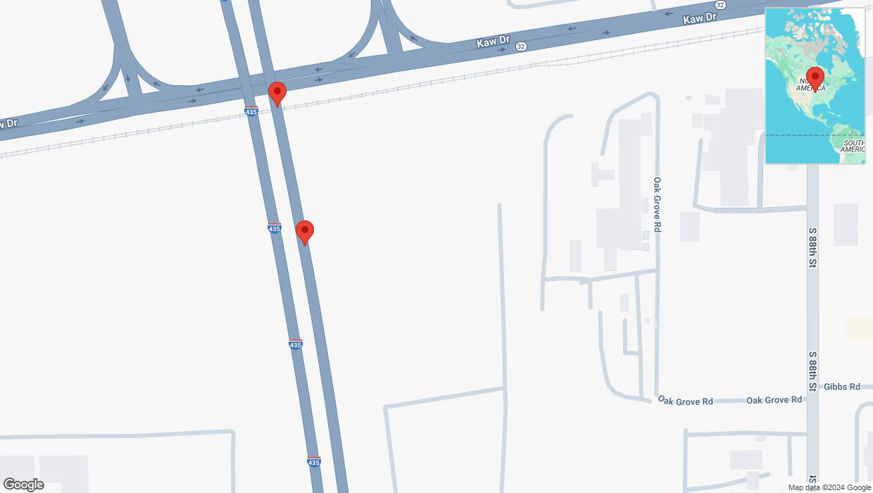 A detailed map that shows the affected road due to 'Broken down vehicle on northbound I-435 in Edwardsville' on October 27th at 1:10 p.m.