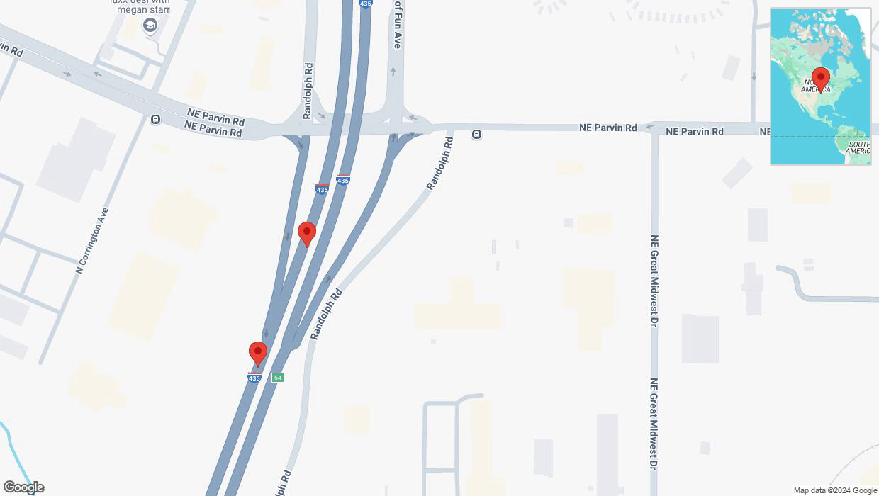 A detailed map that shows the affected road due to 'Broken down vehicle on southbound I-435 in Kansas City' on October 27th at 2:10 p.m.