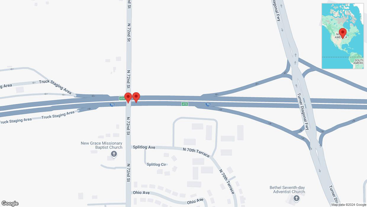 A detailed map that shows the affected road due to 'A crash has been reported on eastbound I-70' on October 27th at 7:34 p.m.