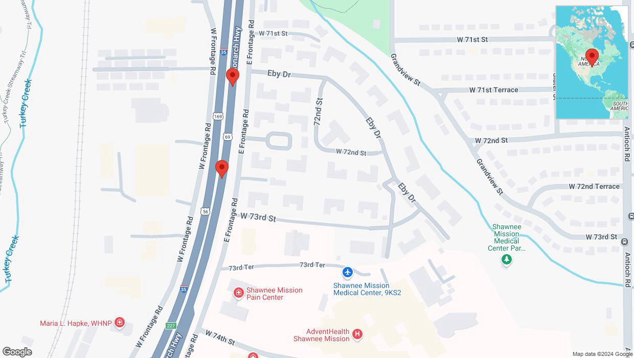 A detailed map that shows the affected road due to 'Broken down vehicle on eastbound I-35 in Merriam' on October 29th at 2:10 p.m.
