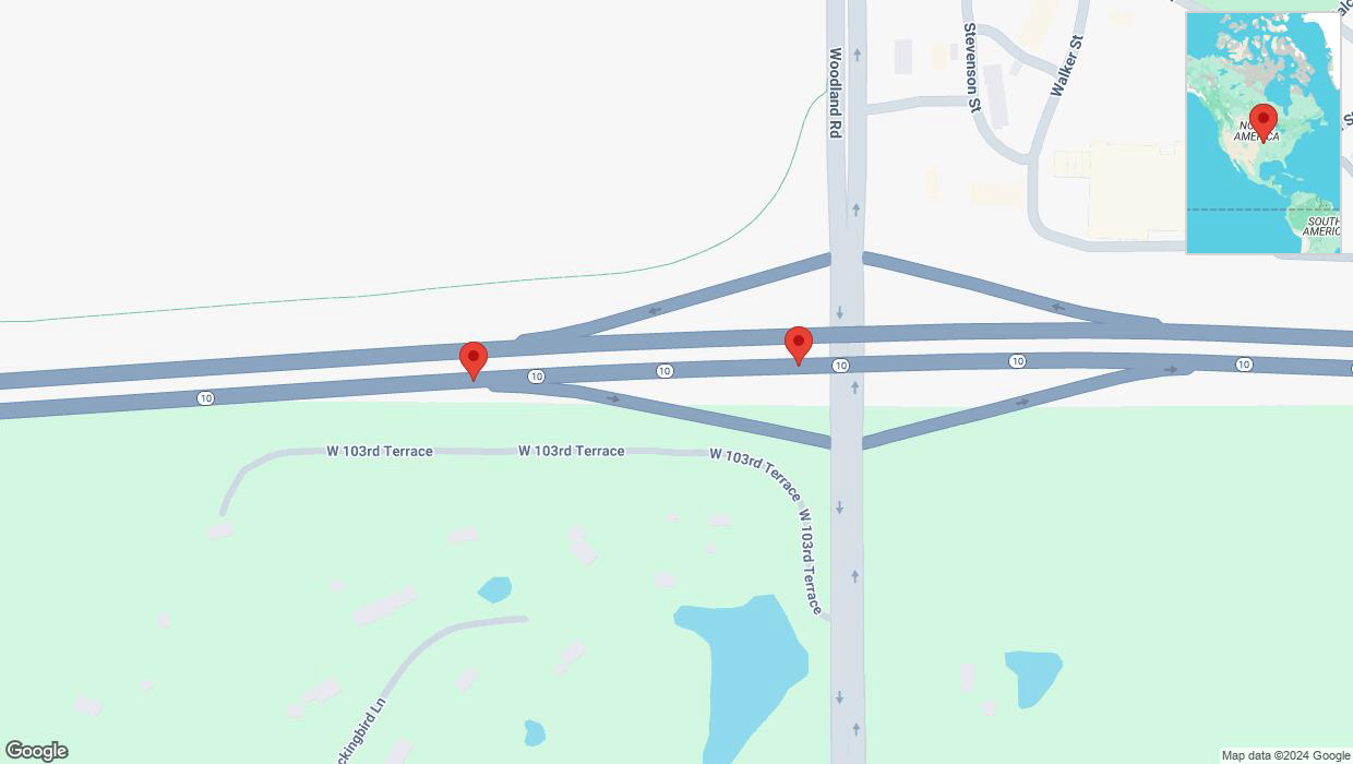 A detailed map that shows the affected road due to 'Broken down vehicle on eastbound K-10 in Olathe' on October 29th at 4:27 p.m.