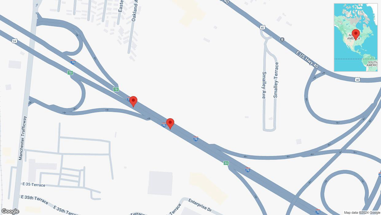 A detailed map that shows the affected road due to 'Crash report: I-70' on October 29th at 5:59 p.m.