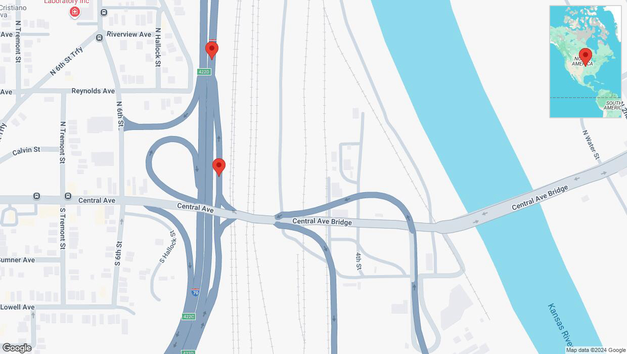 A detailed map that shows the affected road due to 'Warning in Kansas City: Crash reported on the Dwight D. Eisenhower Highway' on October 29th at 7:41 p.m.