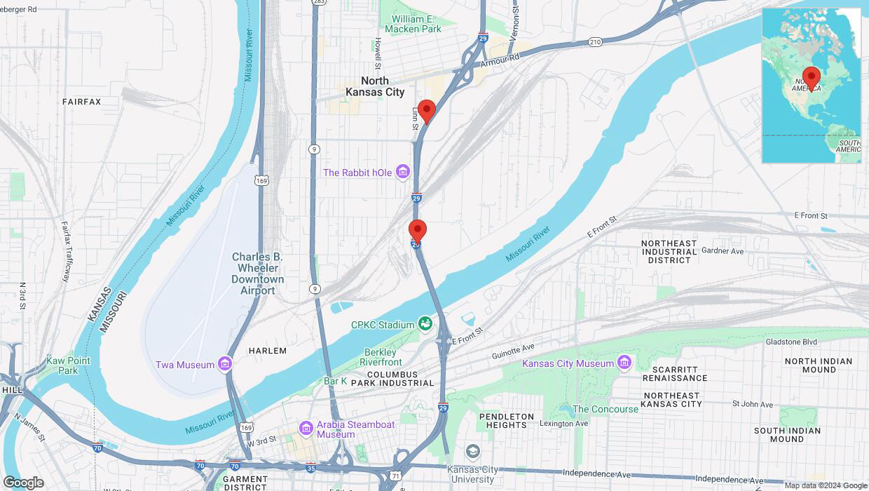 A detailed map that shows the affected road due to 'Warning: Crash on northbound I-29/I-35 in North Kansas City' on October 30th at 4:17 p.m.