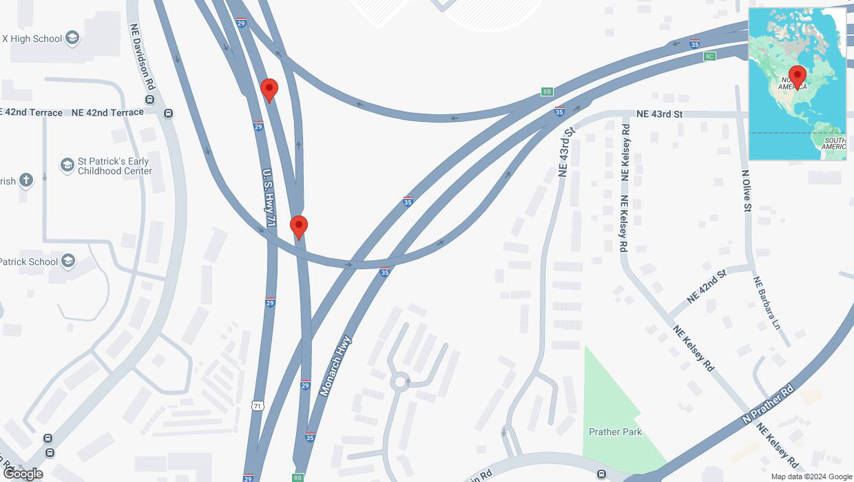 A detailed map that shows the affected road due to 'Reports of a crash on northbound I-29' on October 30th at 4:59 p.m.