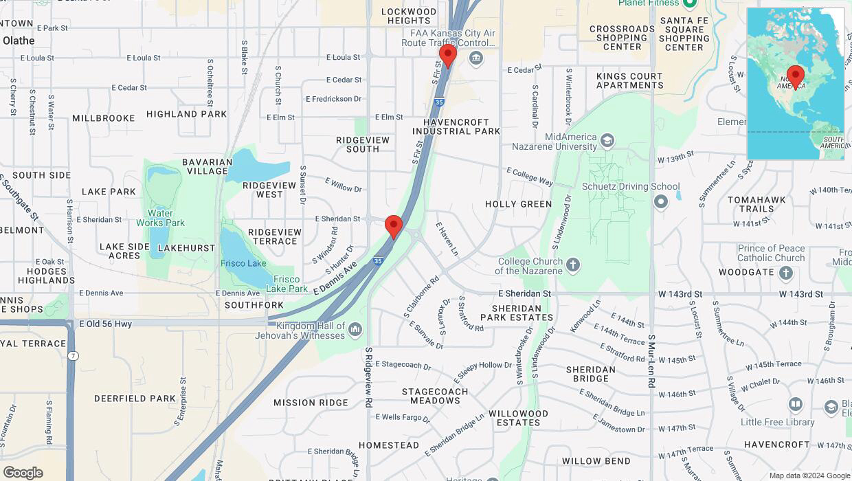 A detailed map that shows the affected road due to 'Heavy rain prompts traffic advisory on eastbound I-35 in Olathe' on October 30th at 8:35 p.m.