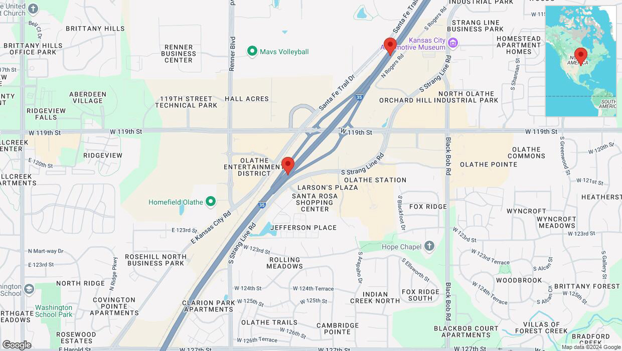 A detailed map that shows the affected road due to 'Crash reported on eastbound I-35 in Olathe' on October 31st at 1:59 p.m.