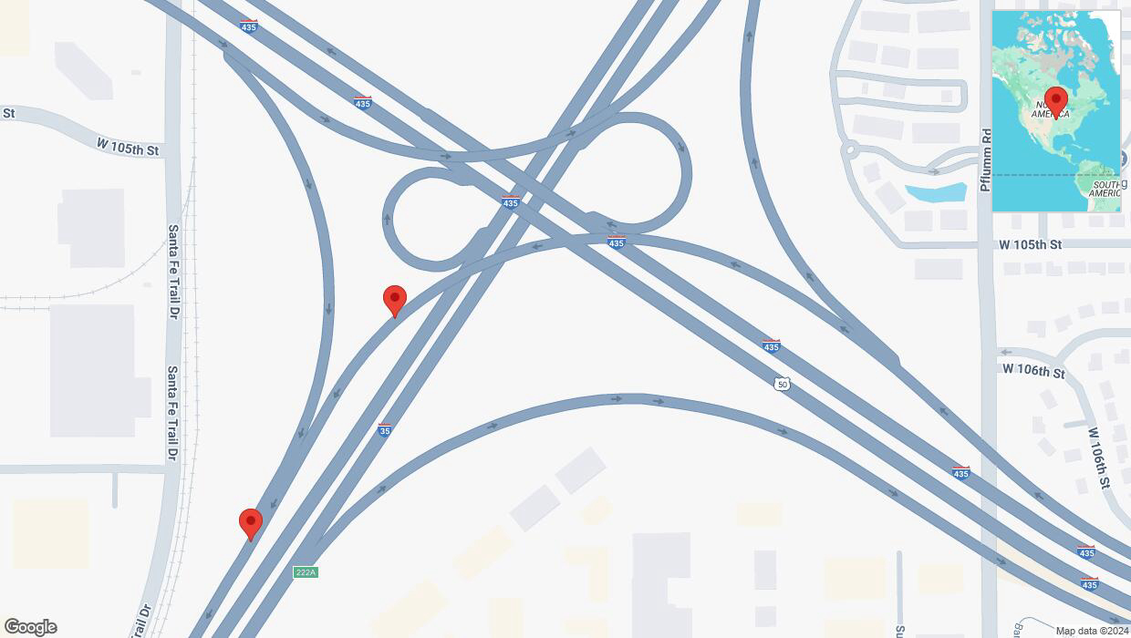 A detailed map that shows the affected road due to 'Broken down vehicle on westbound US-50 West in Lenexa' on November 1st at 3:35 p.m.