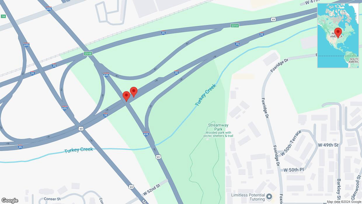 A detailed map that shows the affected road due to 'Broken down vehicle on northbound I-35 in Mission' on November 2nd at 6:18 p.m.