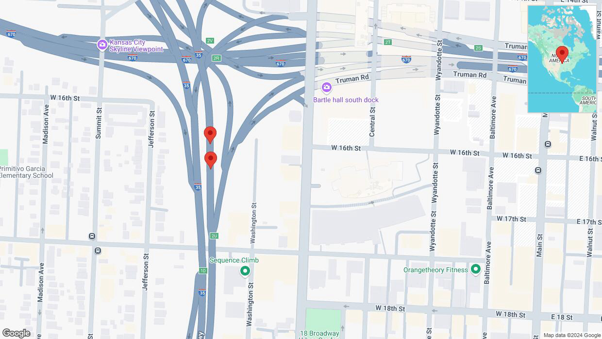 A detailed map that shows the affected road due to 'Warning in Kansas City: Crash reported on northbound I-35' on November 2nd at 5:30 p.m.