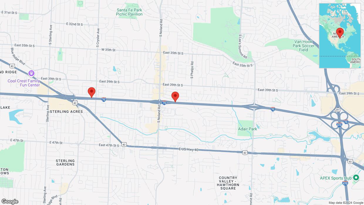 A detailed map that shows the affected road due to 'Heavy rain prompts traffic warning on westbound I-70 in Independence' on November 2nd at 5:36 p.m.