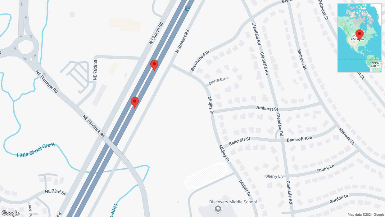 A detailed map that shows the affected road due to 'A crash has been reported on northbound I-35' on November 2nd at 9:24 p.m.
