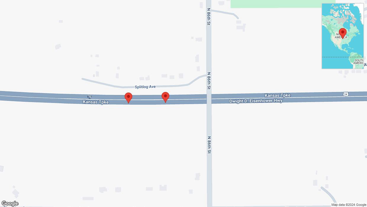 A detailed map that shows the affected road due to 'Broken down vehicle on eastbound I-70 in Kansas City' on November 3rd at 3:53 p.m.
