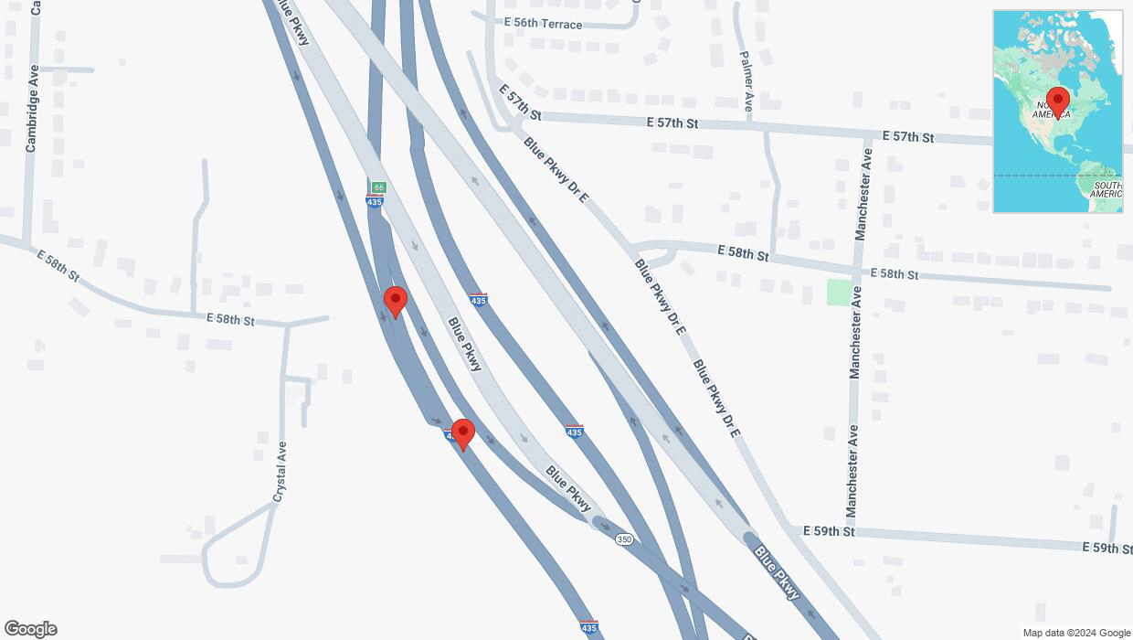 A detailed map that shows the affected road due to 'A crash has been reported on southbound I-435' on November 3rd at 6:53 p.m.