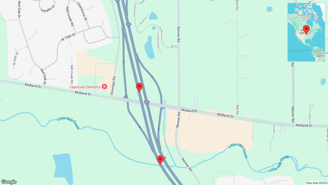 A detailed map that shows the affected road due to 'Lane on I-435 closed in Shawnee' on November 3rd at 9:53 p.m.