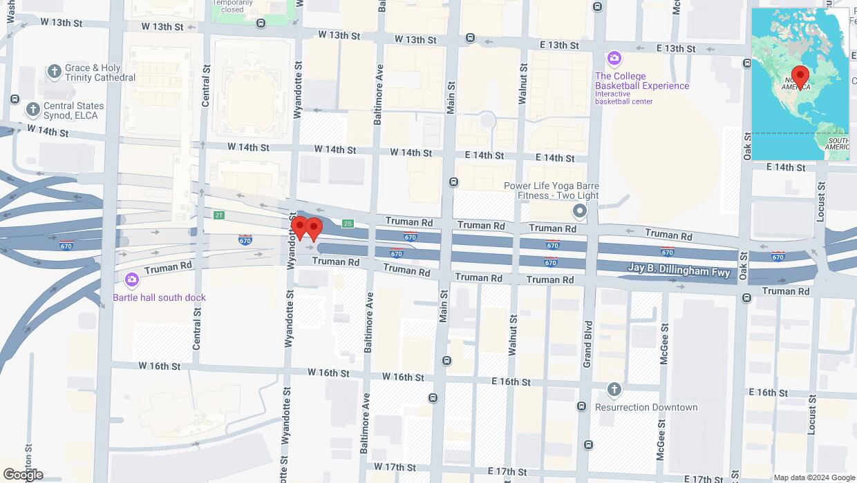 A detailed map that shows the affected road due to 'Broken down vehicle on eastbound I-670 in Kansas City' on November 3rd at 11:05 p.m.