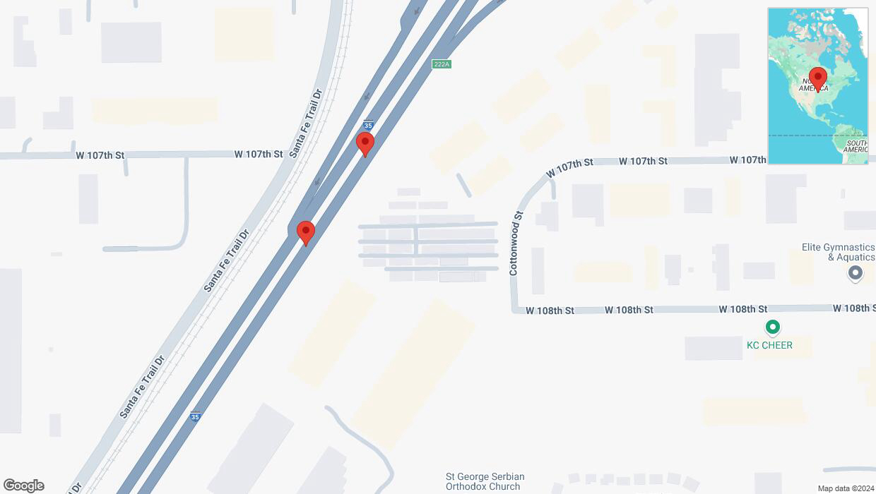 A detailed map that shows the affected road due to 'Broken down vehicle on eastbound I-35 in Lenexa' on November 5th at 11:53 p.m.