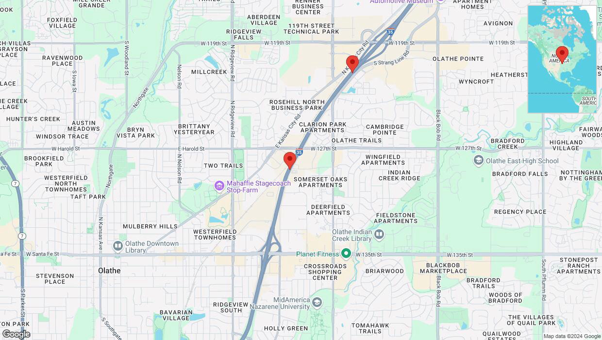 A detailed map that shows the affected road due to 'Drivers cautioned as heavy rain triggers traffic concerns on eastbound I-35 in Olathe' on November 4th at 5:29 p.m.
