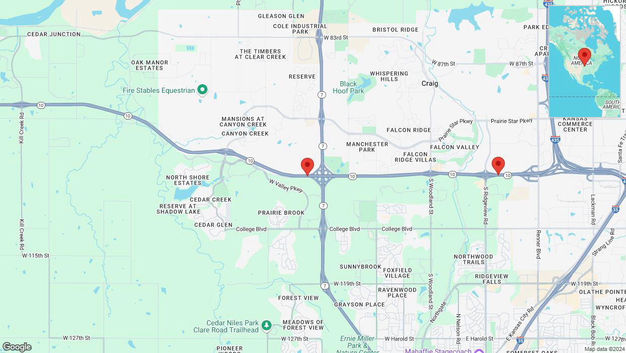 A detailed map that shows the affected road due to 'Traffic alert issued due to heavy rain conditions on eastbound K-10 in Lenexa' on November 4th at 5:47 p.m.