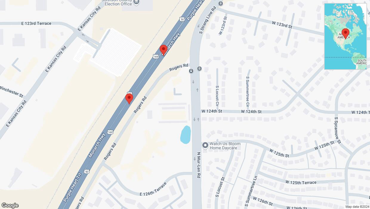 A detailed map that shows the affected road due to 'Broken down vehicle on eastbound I-35 in Olathe' on November 5th at 12:41 p.m.
