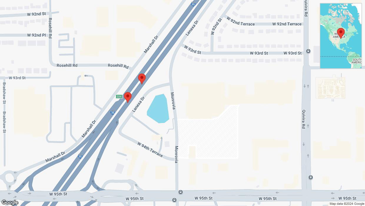 A detailed map that shows the affected road due to 'Broken down vehicle on eastbound I-35 in Lenexa' on November 5th at 10:47 p.m.