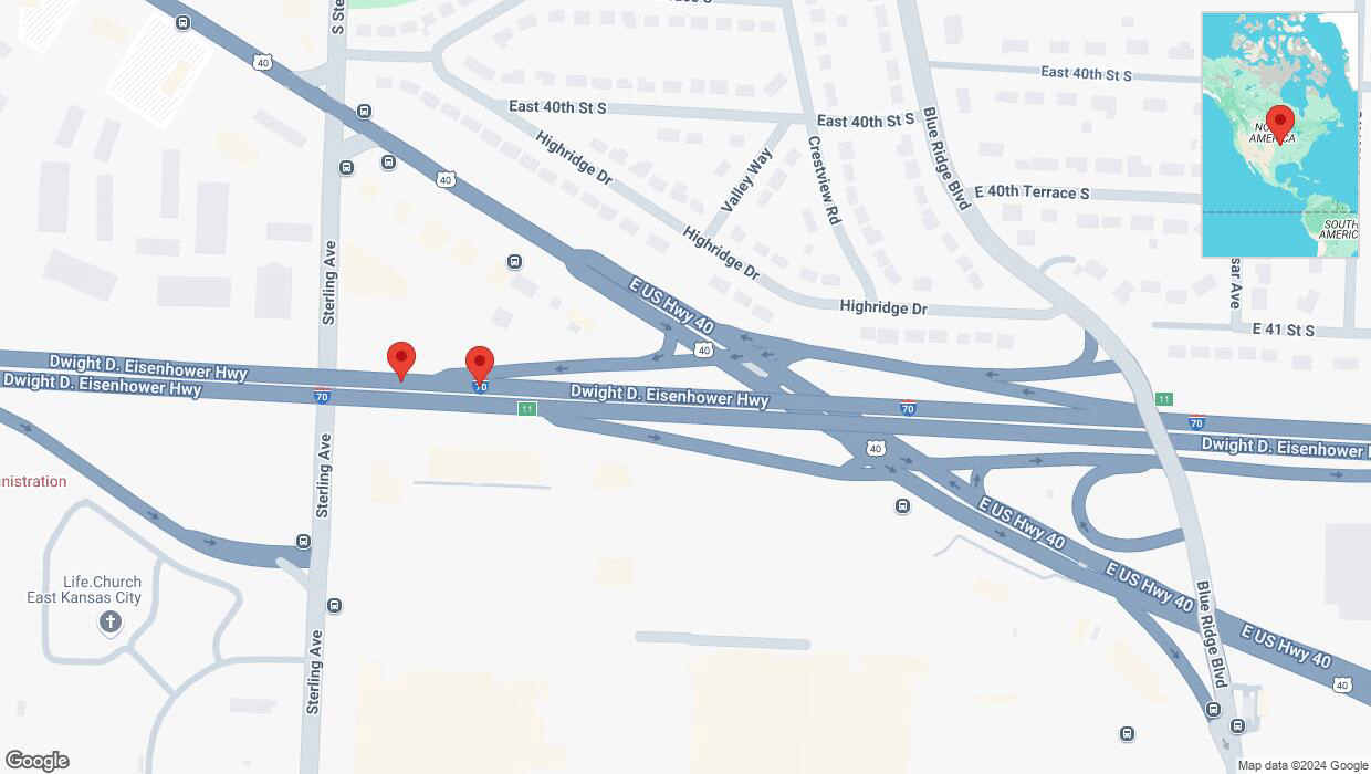 A detailed map that shows the affected road due to 'Broken down vehicle on westbound I-70 in Independence' on November 6th at 6:17 p.m.
