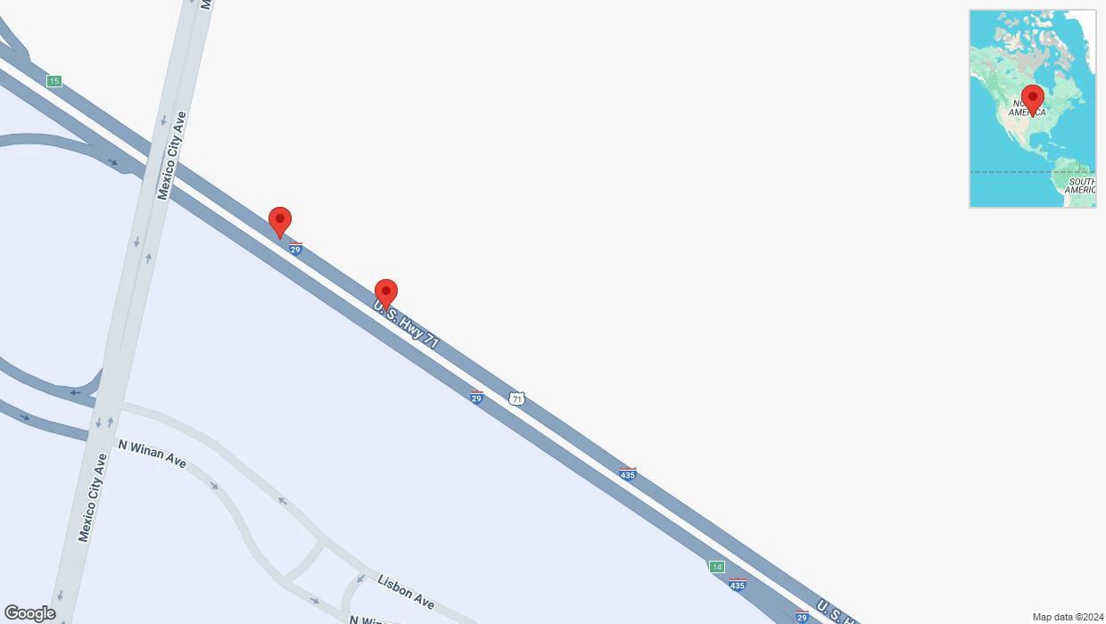 A detailed map that shows the affected road due to 'Crash reported on northbound I-435/I-29 in Kansas City' on November 7th at 9:23 p.m.