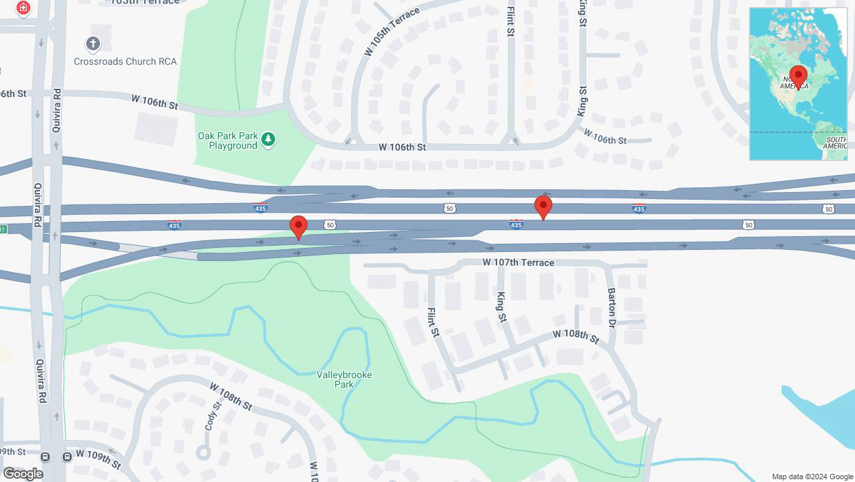 A detailed map that shows the affected road due to 'U.S. 50 temporarily closed in Overland Park' on November 7th at 11:17 p.m.
