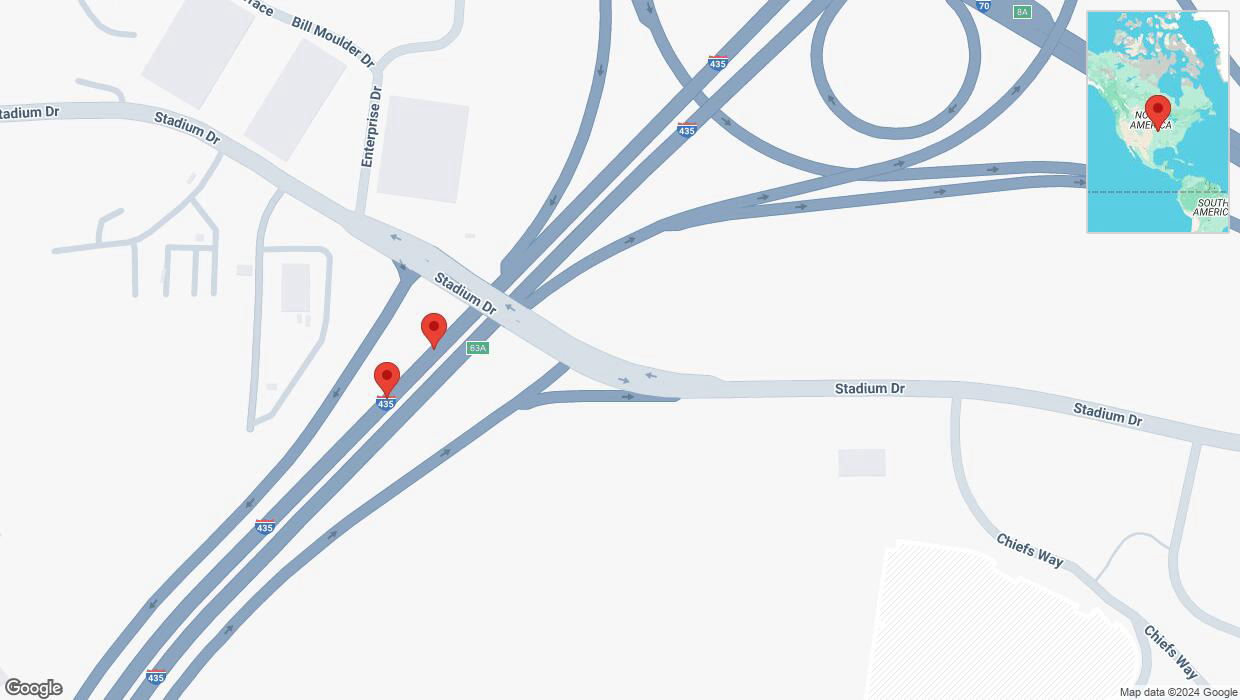 A detailed map that shows the affected road due to 'Broken down vehicle on southbound I-435 in Kansas City' on November 8th at 10:35 p.m.