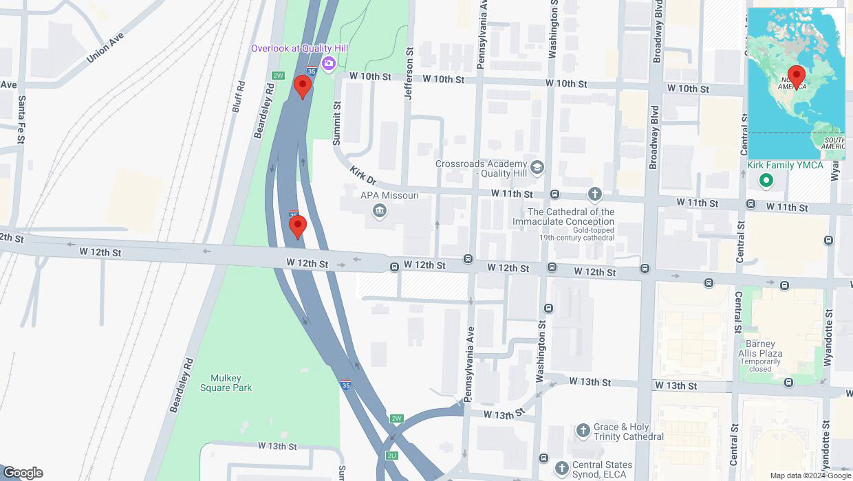 A detailed map that shows the affected road due to 'Broken down vehicle on northbound I-35 in Kansas City' on November 9th at 4:23 p.m.