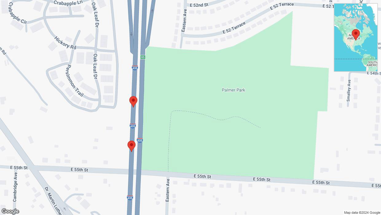 A detailed map that shows the affected road due to 'Broken down vehicle on southbound I-435 in Kansas City' on November 9th at 4:59 p.m.
