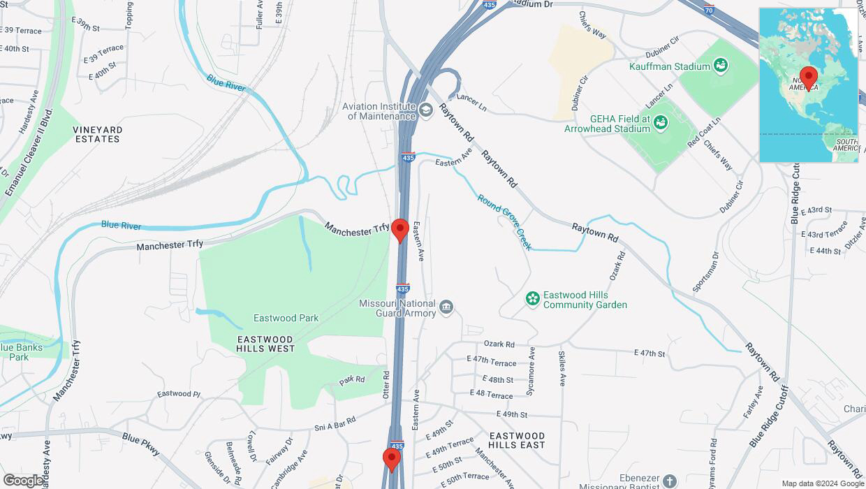 A detailed map that shows the affected road due to 'Crash update: I-435' on November 9th at 6:05 p.m.