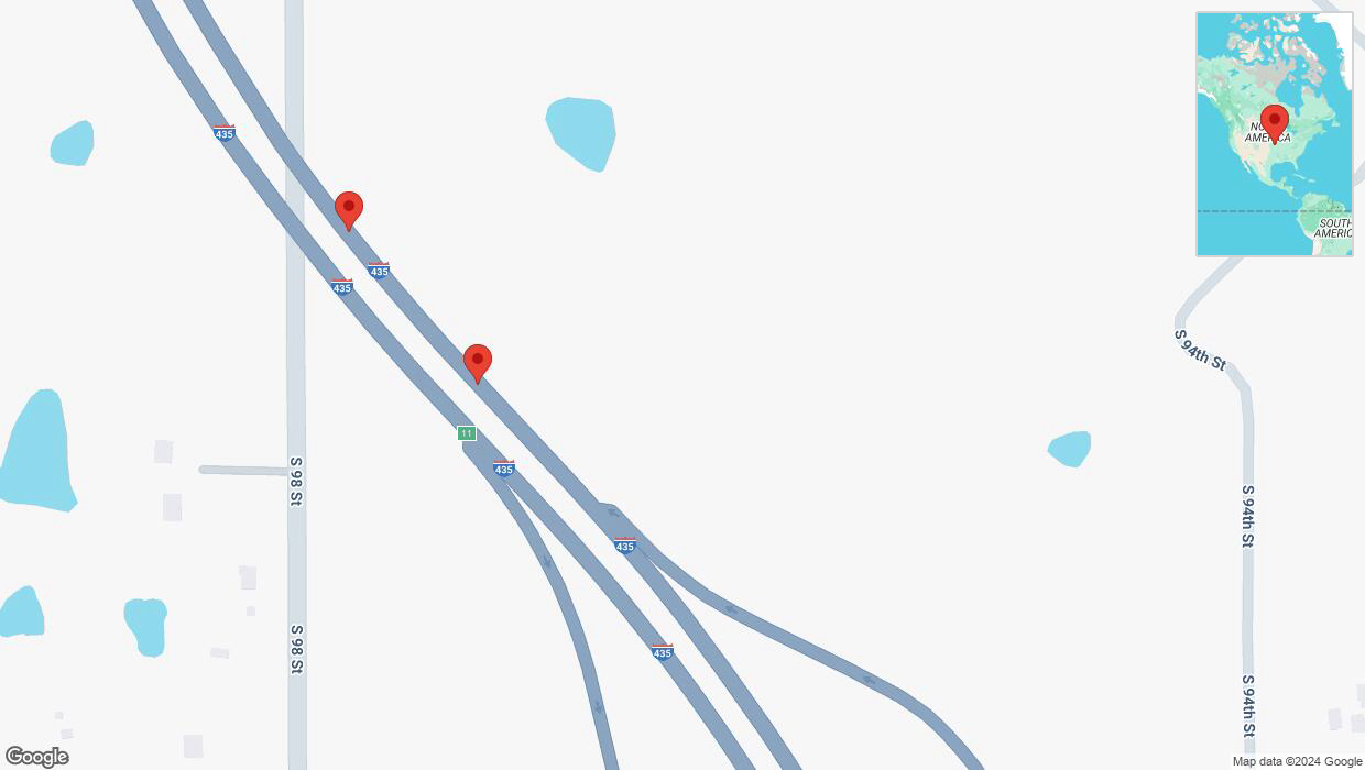 A detailed map that shows the affected road due to 'Broken down vehicle on northbound I-435 in Edwardsville' on November 10th at 11:59 a.m.